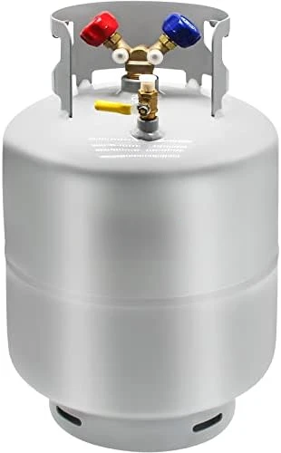 

Резервуар для восстановления, емкость 30 фунтов, жидкость/пар с Y-образным клапаном, конструкция с двойным клапаном, многоразовый экономичный клапан и клапан 1/4 SAE Y, серый