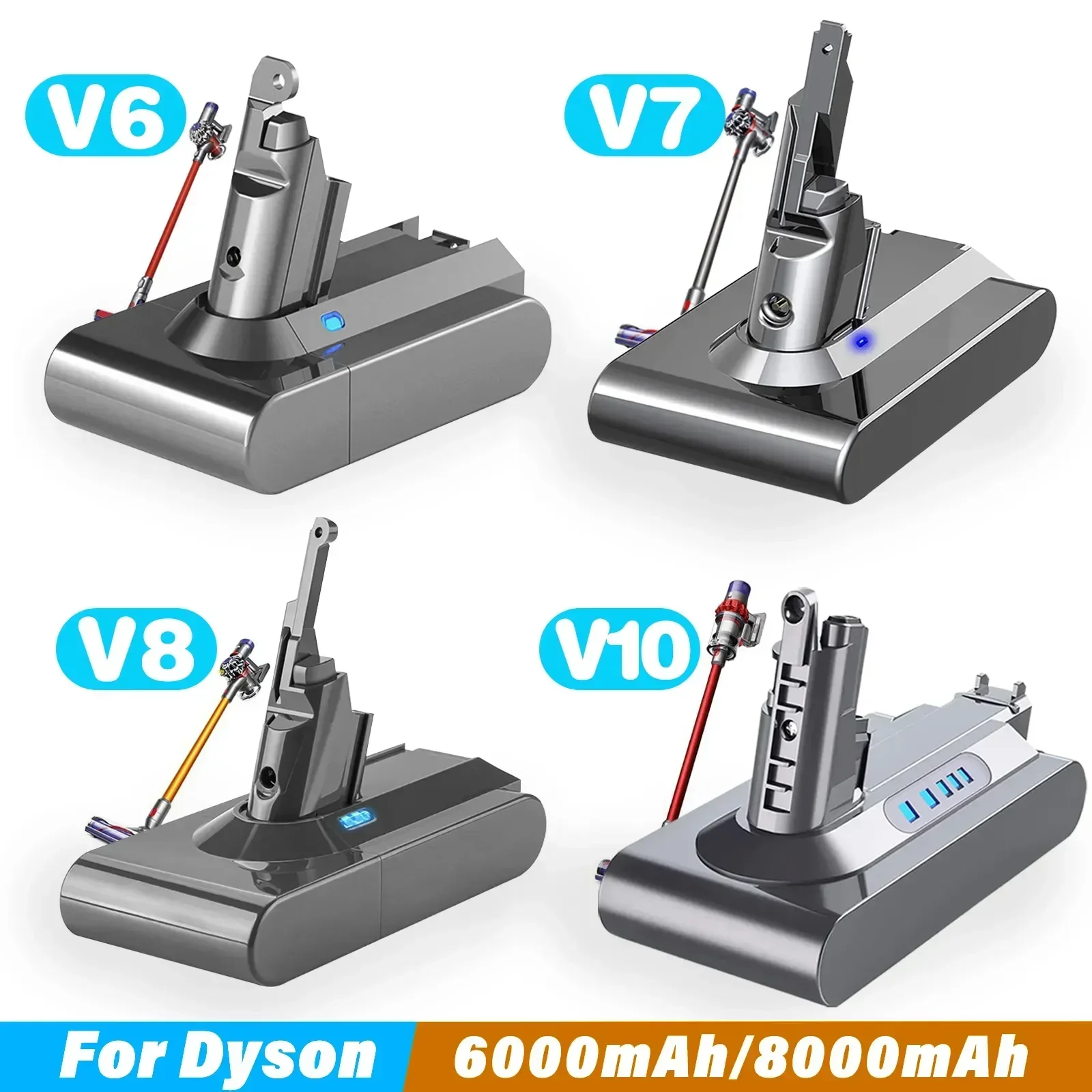 Фото Сменный аккумулятор 6,0 Ач/8,0 Ач для Dyson V6 V7 V8 V10 серии SV12 DC62 SV11 sv10, запасной аккумулятор для ручного пылесоса №1
