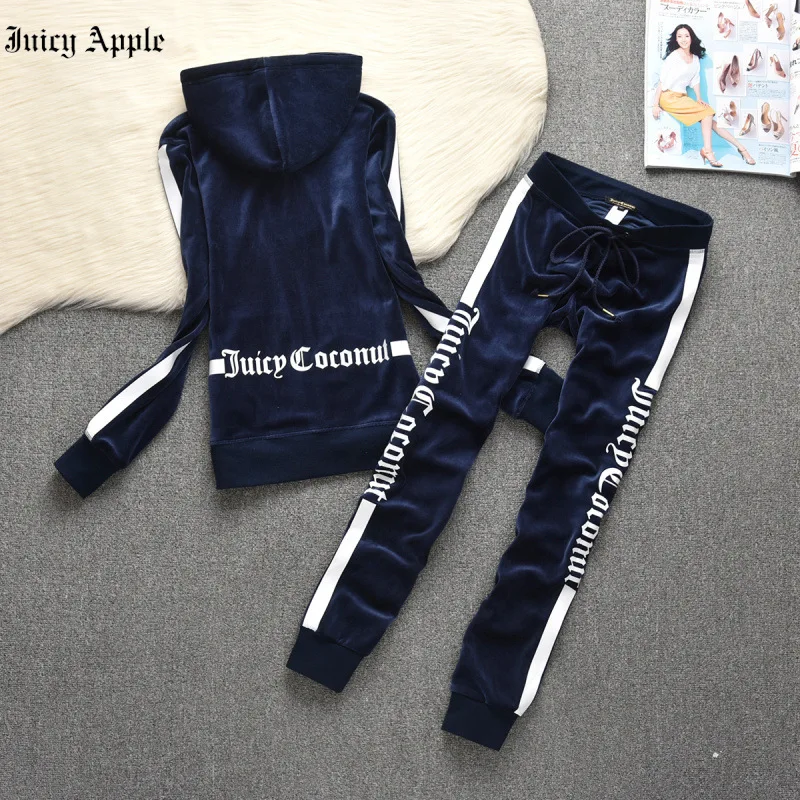 Juicy Apple Tracksuit Women Fashion 2 Piece Set Zipper Jacket + Long Pants Sports Female Sweatshirt Sportswear Suit For Woman