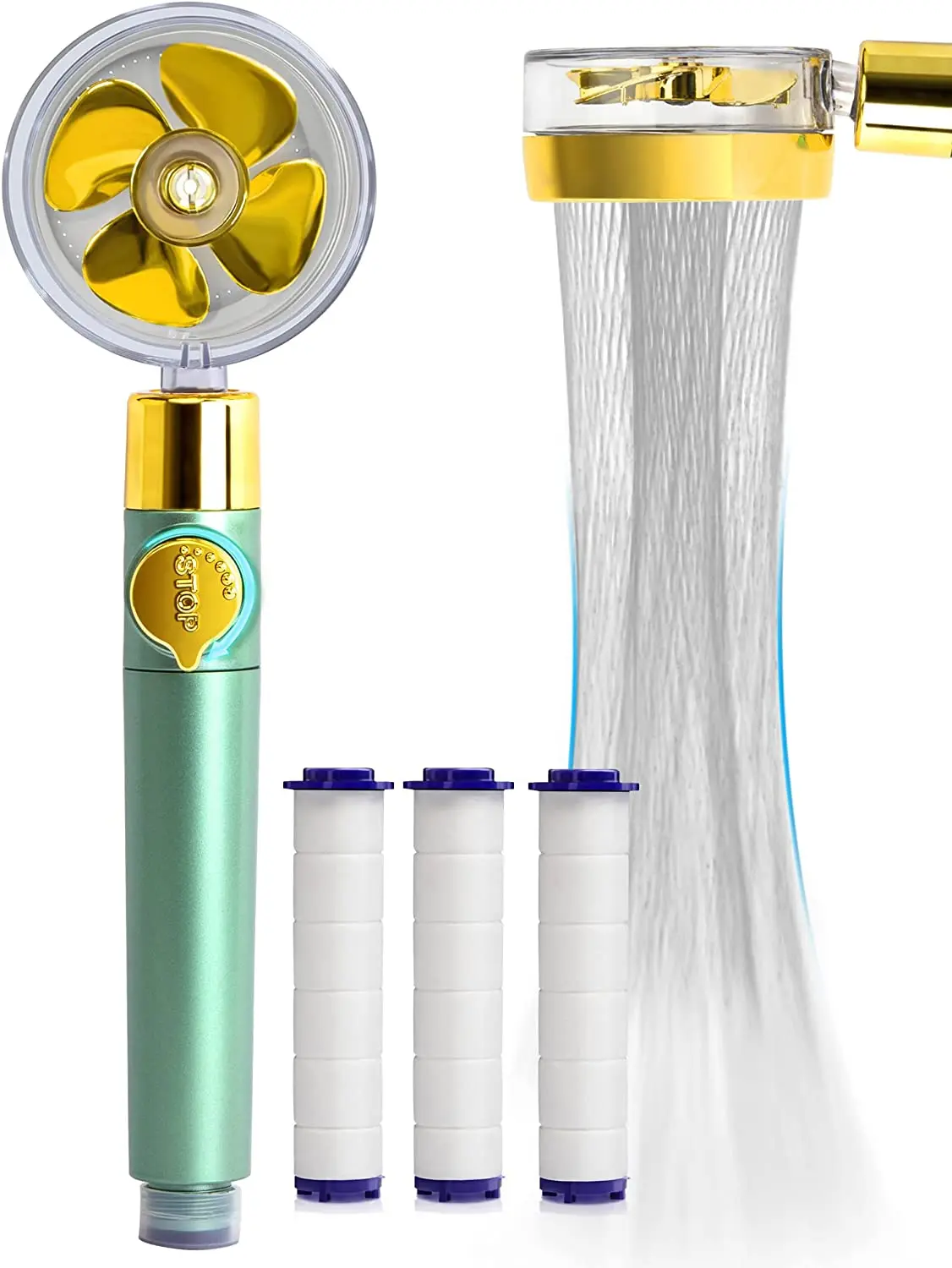 

High Pressure Shower Heads, Handheld Turbo Fan Shower, Hydro Jet Shower Head Kit with 3 Filters, Turbocharged Shower Head-Gold