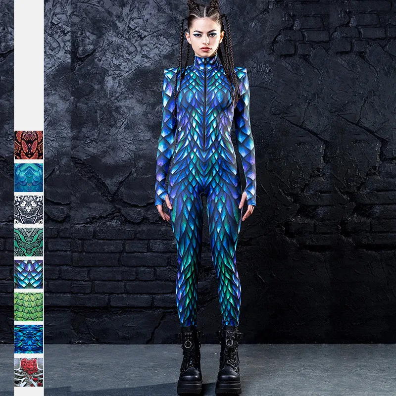 

Женский комбинезон в стиле панк с объемным рисунком