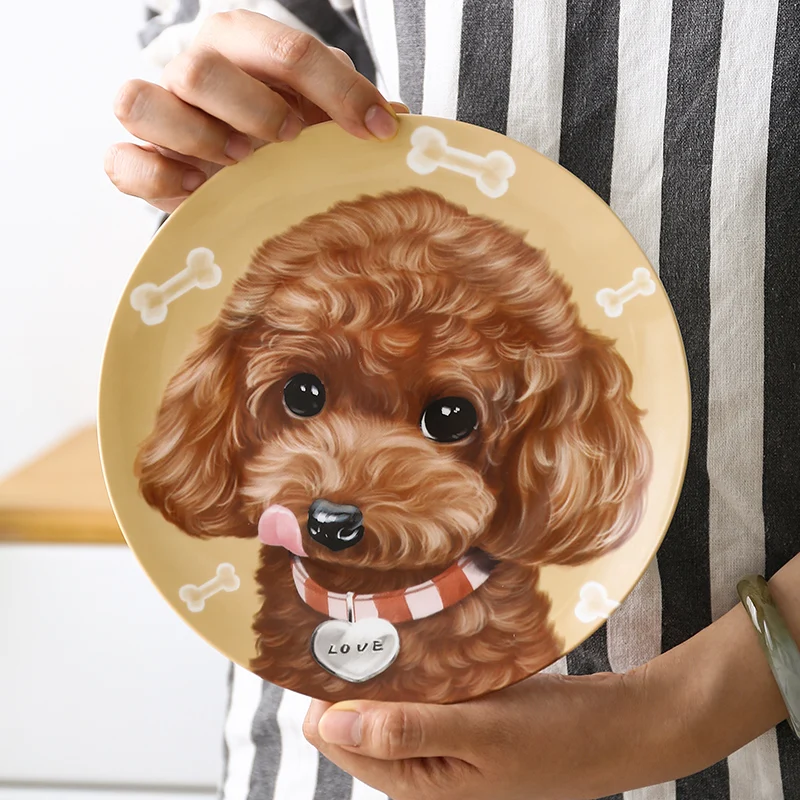 

2pcs Ceramic Tableware poodle design dinner plates cute pet pattern dishes and plates Utensils for kitchen cartoon home Decor