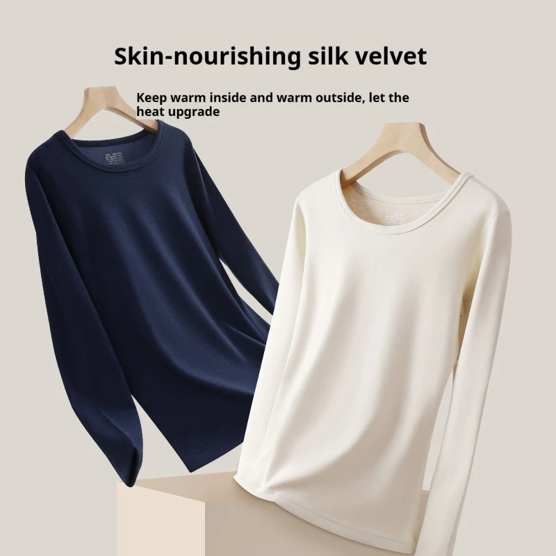 Женский кашемировый шелковый бесшовный зимний термоосенний топ с круглым