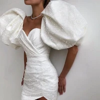 puffy sleeve strapless white elegant cocktail dresses sheath short prom dress 2022 new summer zipper back vestidos de coctel