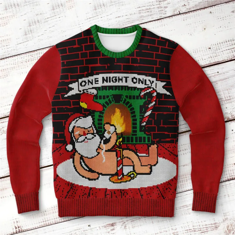 Men's Drinking Beer Sweatshirt 3D Printed Santa Gingerbread Socks Pattern Ugly Harajuku Trend Festival Gift Hoodies