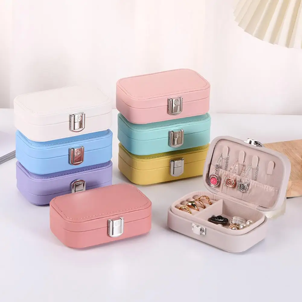 

New In Macaron Jewelry Box for Travel Portable Ring Earrings Necklace Organizer Double Layer PU Leather Snap Button Display Case