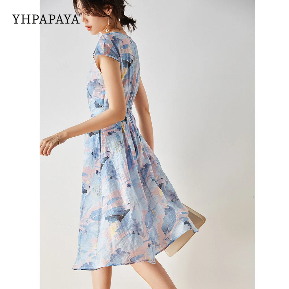 

Женское эластичное платье YHPAPAYA, элегантное минималистичное летнее платье без рукавов с чернильным принтом и круглым вырезом, 2022