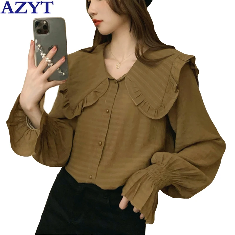 

AZYT Navy Collar Women's Shirt Korean Loose Long Sleeve Blouses Female Spring Autumn Casual Blusas Femme Tops 2022 new