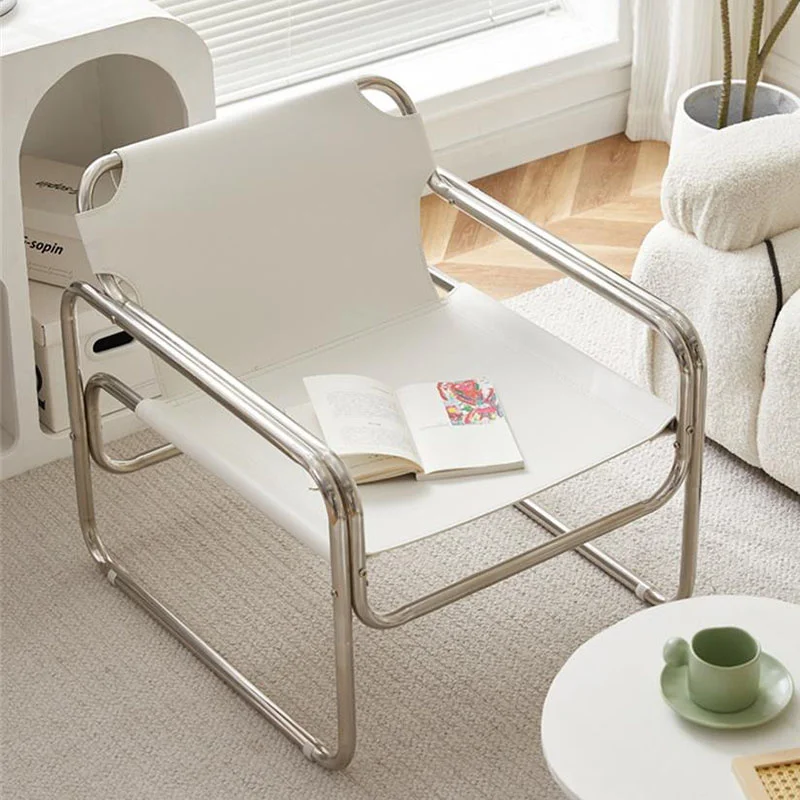 S Armrest Relax Single Lounge Chair Metal Back Suppor Chaise Rotin Mid Century Modern Furniture