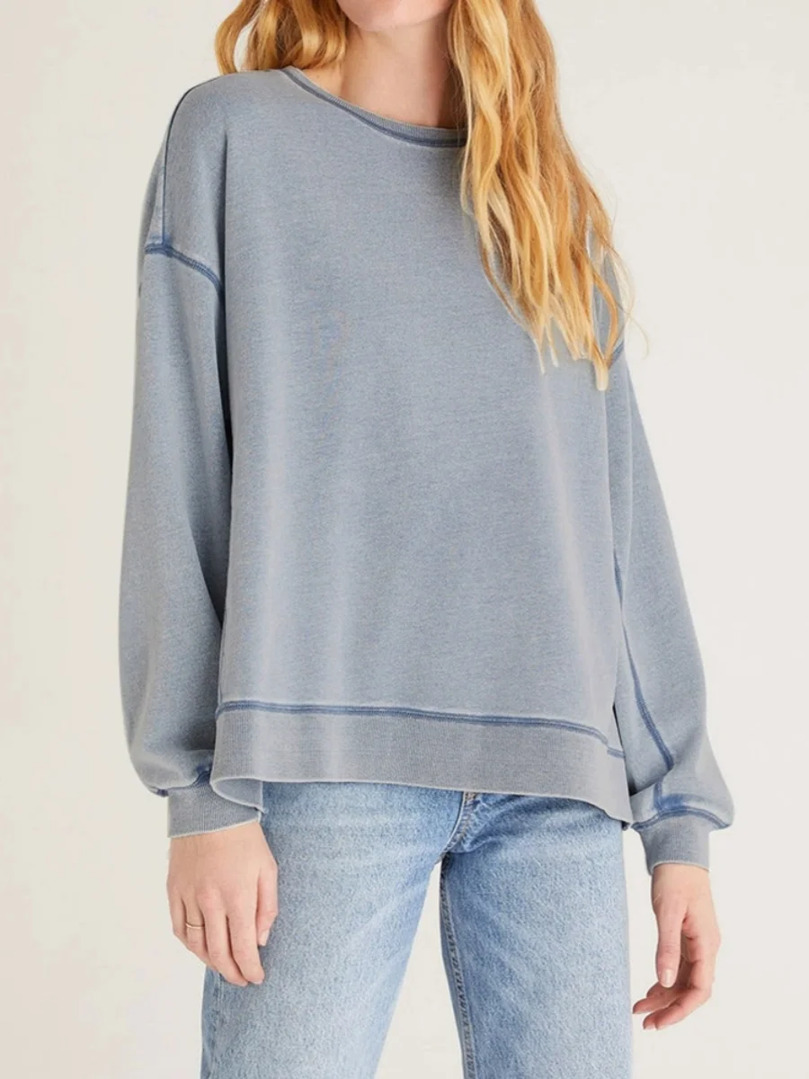 

Женская однотонная Толстовка с длинным рукавом и круглым вырезом