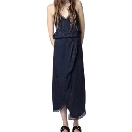 ZV New Fashion Print Lace Splice Temperament Commuter Strap Dress