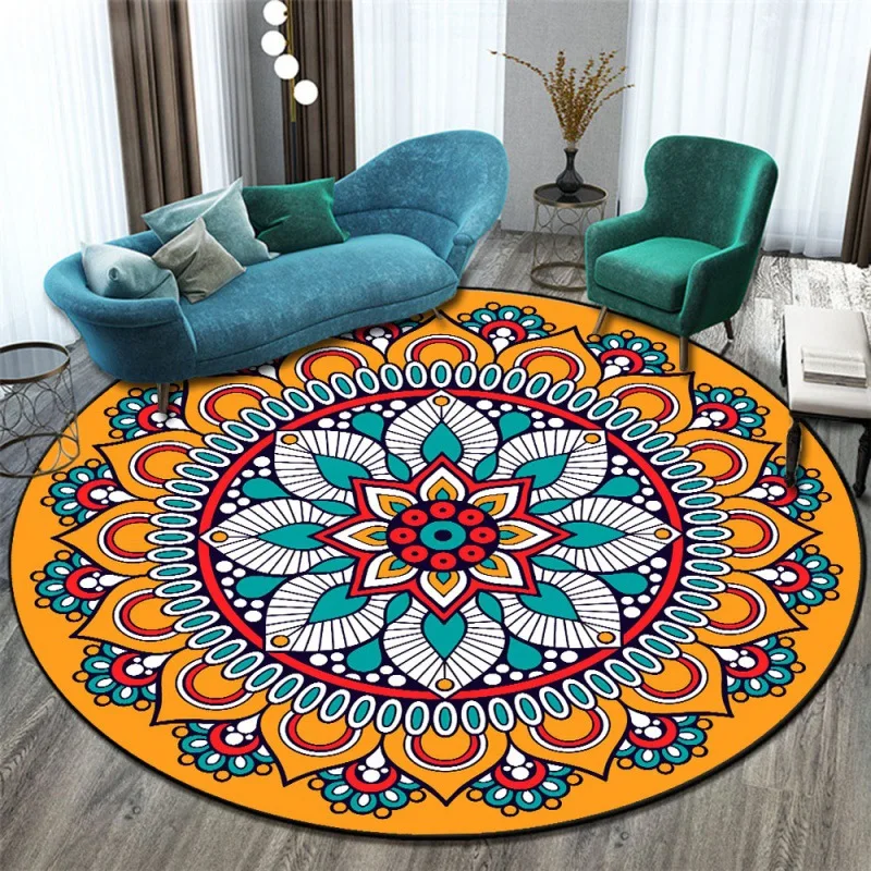 

Bohemian Living Room Coffee Table Round Carpet Ethnic Style Mandala Cradle Computer Chair Cushion Bedroom Decoration Floor Mat