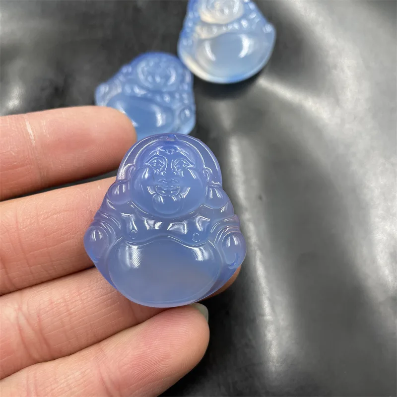 Дешевая подвеска из халцедона голубого цвета агат Будда Майтрея кулон с большим