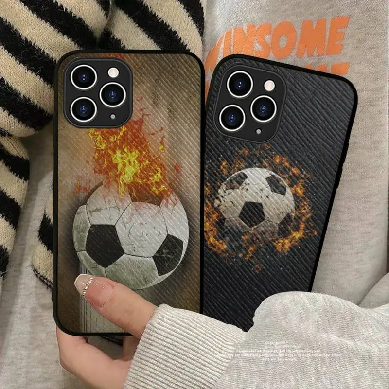 

FHNBLJ Football Soccer Ball Phone Case Hard Leather Case for iPhone 11 12 13 Mini Pro Max 8 7 Plus SE 2020 X XR XS Coque