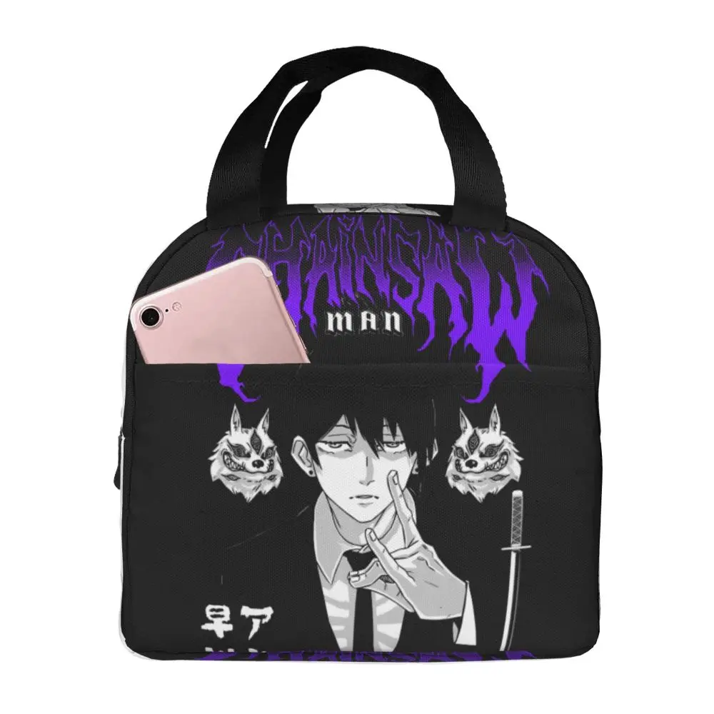 

Lunch Bags for Women Kids Aki Metal Chainsaw Man Insulated Cooler Portable School Anime Oxford Tote Bento Pouch