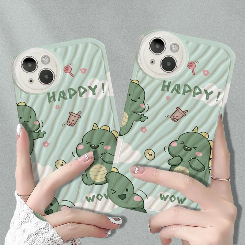 

Water Ripple Lovely Dinosaur Phone Case For iPhone 14 13 12 11 Pro Max Mini XS Max XR 7 8 Plus SE2022 SE3 Protection Back Cover