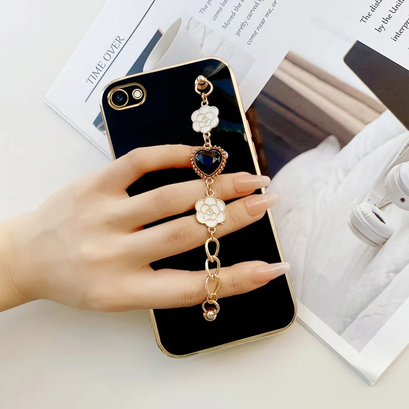 

Flower Black Love Bracelet Case for vivo Y81 Y81s Y85 Z1 Z1i Z3X V9 Youth V9 6GB Y83 No Fingerprint Luxury Girls Wrist Chain