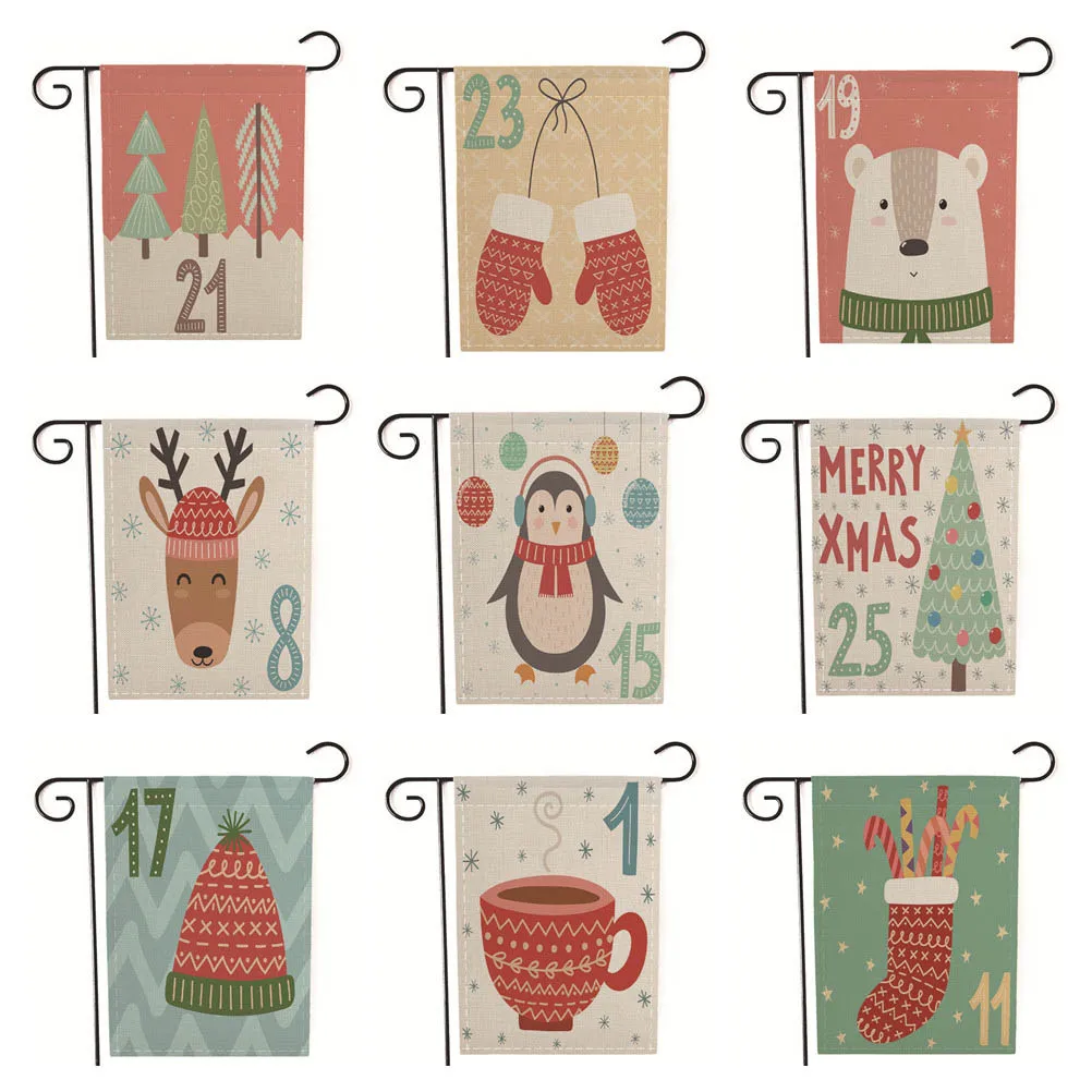 

Double Side Christmas Garden Flag Elk Christmas Gloves Pattern Banner Festival Decor without Flagpole