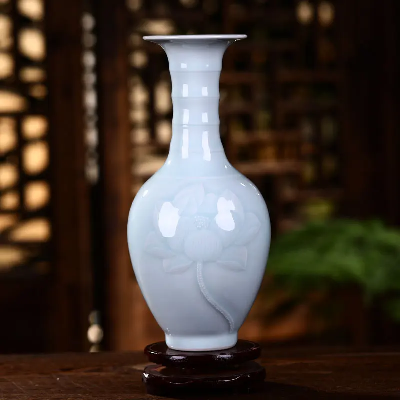 

Jingdezhen Ceramic Decoration Celadon Vase Chinese Living Room Home DecorationAncient Frame Porcelain Vase
