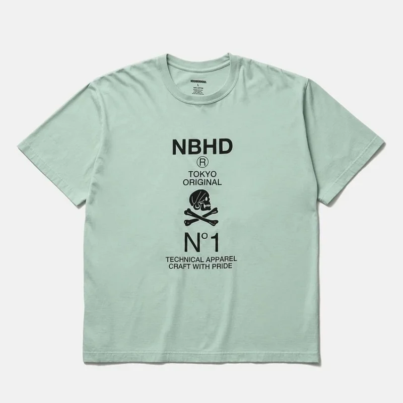 Фото Мужская повседневная футболка в стиле NBHD с принтом черепа, короткий рукав, круглый вырез, уличный стиль №1
