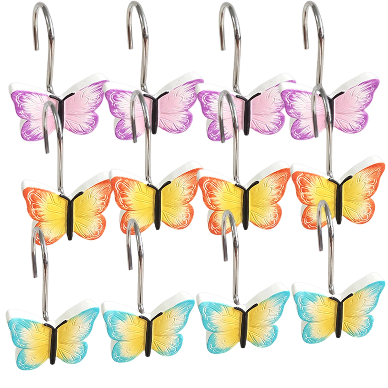 

12pcs Dressing Room Colorful All-Match Smooth Cosy Shower Curtain Hooks Tidy Living Room Resin Butterfly Shape Gorgeous Durable