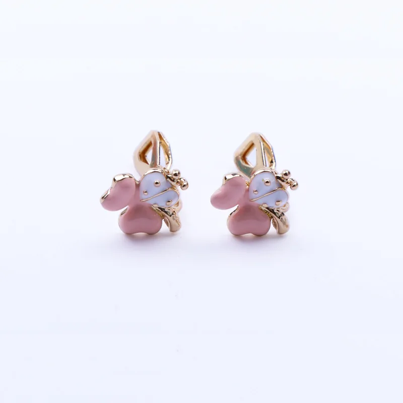 GRACE JUN Cute Cartoon Animal Gold Color Clip on Earrings for Girls Fashion Enamel Pearl Flower Fish Cuff Ear Clip Wholesale images - 6