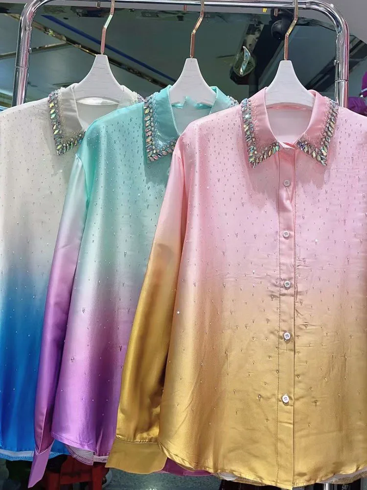 Модная градиентная блузка из мерсеризованного хлопка модель 2024 года Весенняя