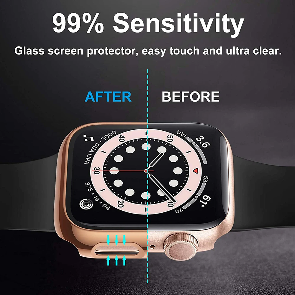 360 Full Cover for Apple Watch 45mm 41mm 44mm 40mm 42mm 38mm, Plating Case Glass Screen Protector for iwatch SE 8 7 6 5 4 3 2 1