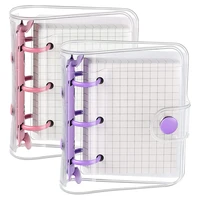 2 sets mini transparent 3 ring binder covers with inner paper mini binder pockets clear soft pvc notebook