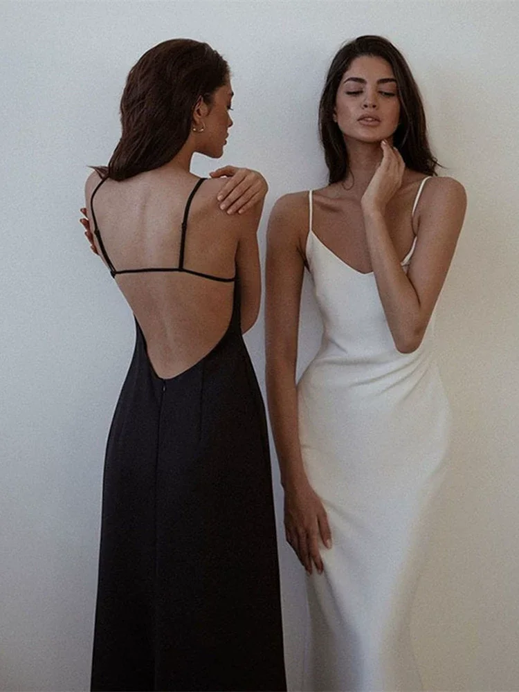 

Женское длинное платье без рукавов, базовое однотонное платье с V-образным вырезом и открытой спиной, с кулиской и вырезами