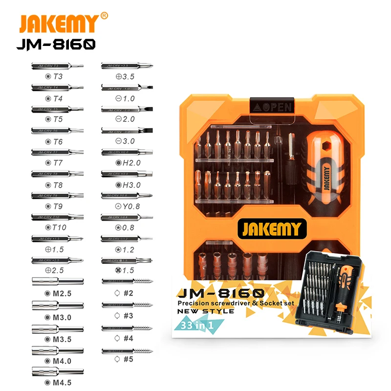 

JAKEMY JM-8160 33 in 1 Multi-functional DIY hand tool precision screwdriver with socket set for cellphone laptop game pad repair