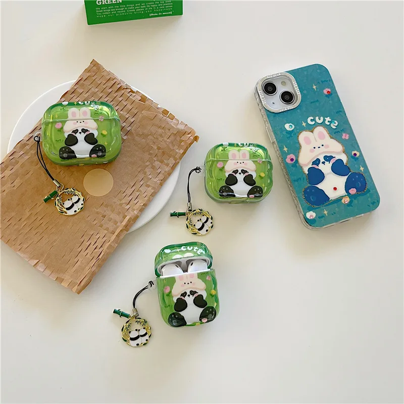 

Cute Cartoon Grass Rabbit Panda Bluetooth Headset Cover For Airpods 1 2 3 Pro Pro2 Wireless Earphone Box