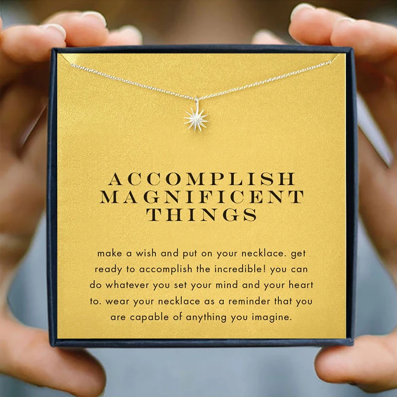 

Shine Golden Sun God Shining Pendant Necklaces Chain Alloy Short Clavicle Women Accomplish Magnificent Things Wish Card Gift