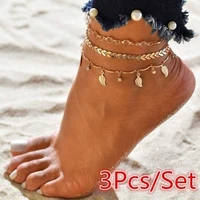 3pcsset ankle bracelet gold multi layer bead chain anklet bracelets simple gold beach anklet set ankle foot chain for anklets