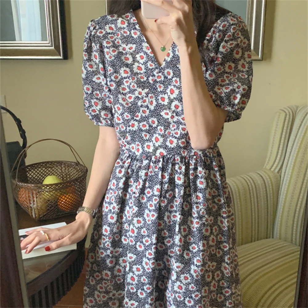 

Женское платье с коротким рукавом и маргариткой HziriP, нежная женская одежда для работы, Лидер продаж 2022, летнее офисное платье с V-образным вы...