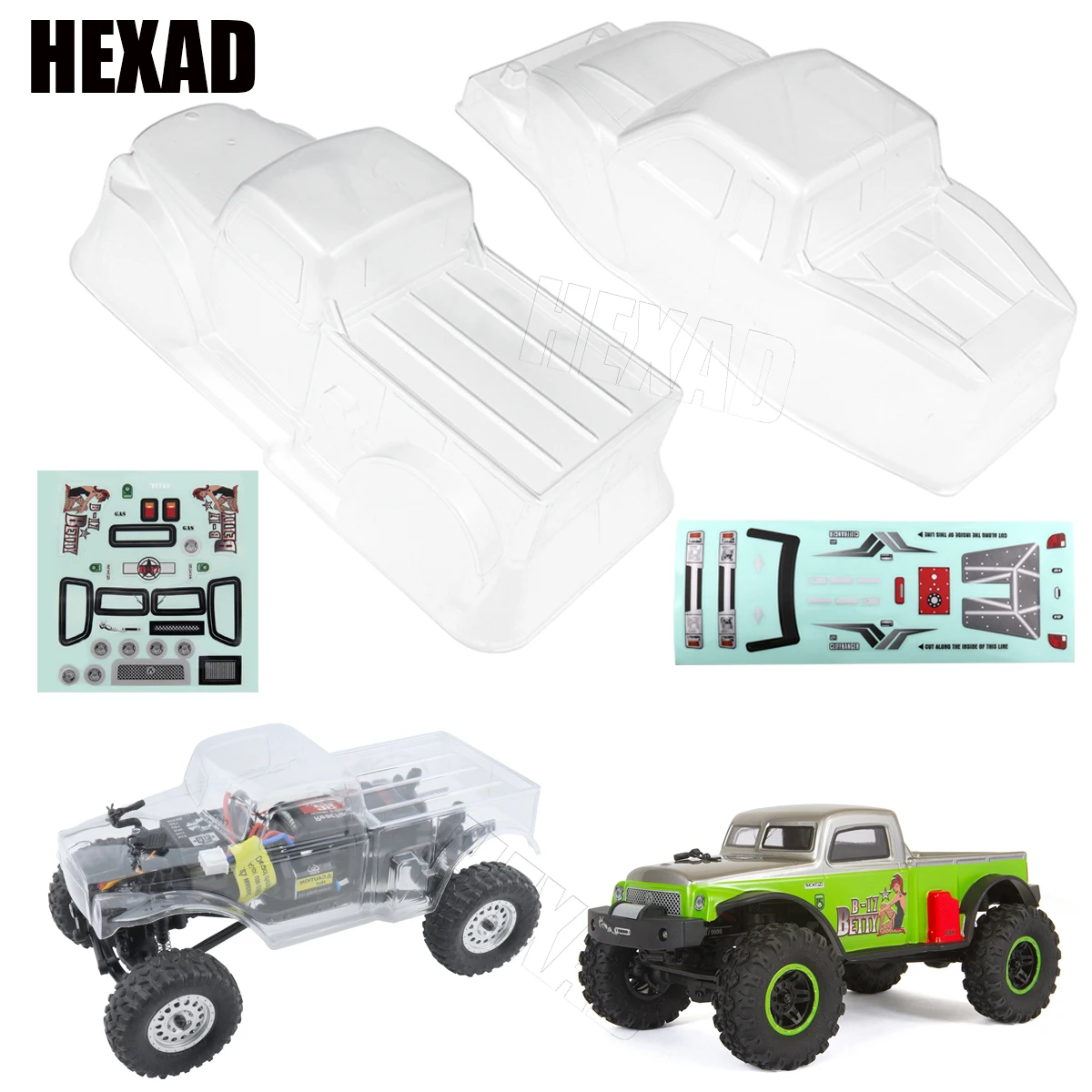 1/24 SCX24 Clear Body Shell Bring Body Sticker for 1/24 RC Crawler Car Axial SCX24 90081 C10 Plastic Car Shell Upgrade DIY Parts