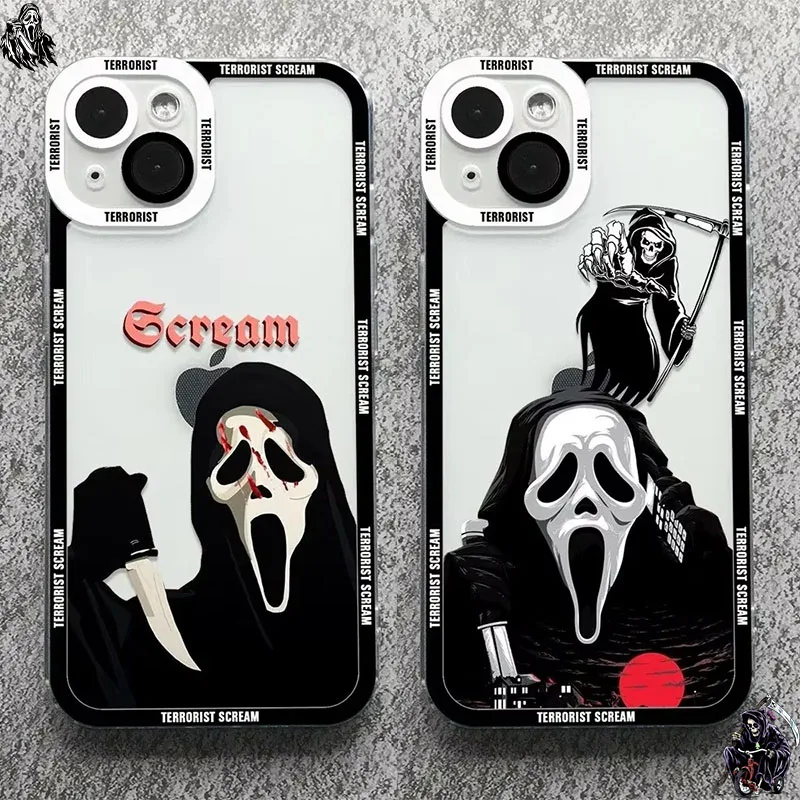 Scary Ghost Face Scream Case For iPhone 16 Pro Max 15 14 13 12 11 XS X XR 8 7 SE 2020 Soft Silicone Clear PC Back Cover