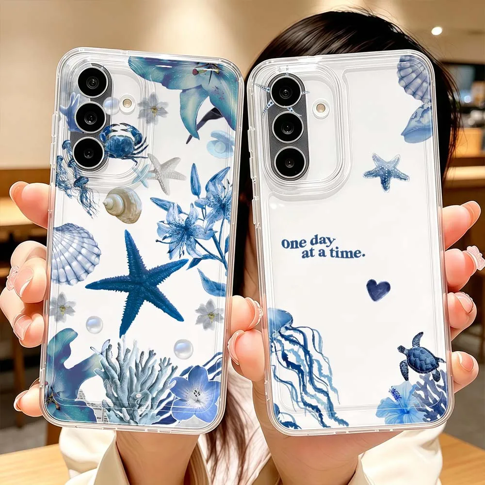 Фото Чехол для телефона с узором «Морской мир» для Samsung Galaxy A71 A57 A56 A55 A54 A53 A51 A17 A16 A07 A06 A05, прозрачный чехол №1
