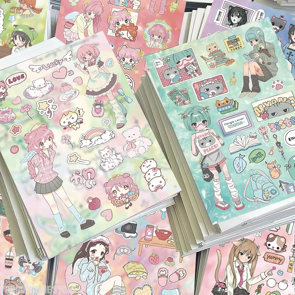 Фото Набор бумажных наклеек «Милые аниме-девочки в повседневных сценах», 8 штук, с очаровательными узорами для скрапбукинга, альбомов и рукоделия №5