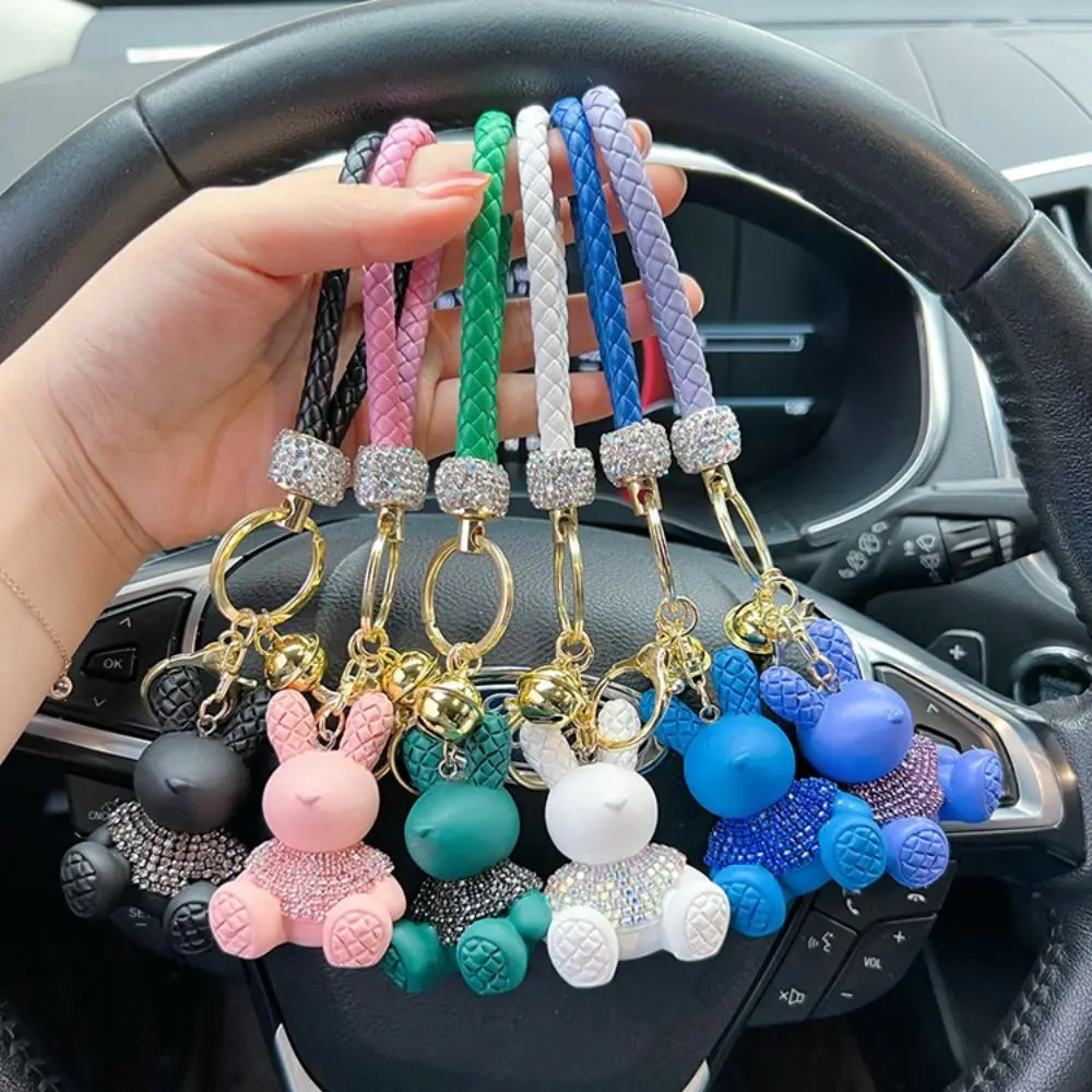 Брелок для ключей с милым кроликом и шипами со стразами тканая веревка нежная