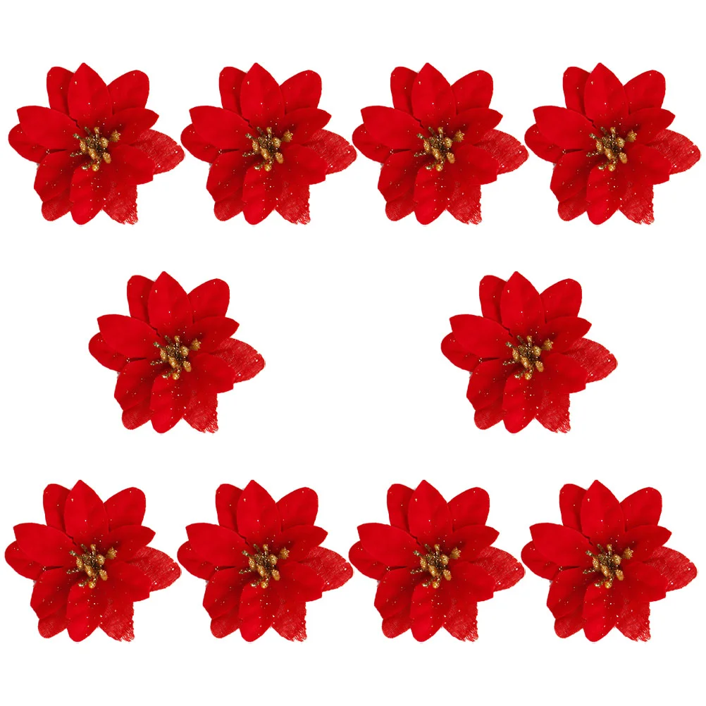 

Christmas Flowerflowers Poinsettia Artificial Tree Ornaments Decor Glitter Home Decorationswreath Garlands Fake Simulation Red
