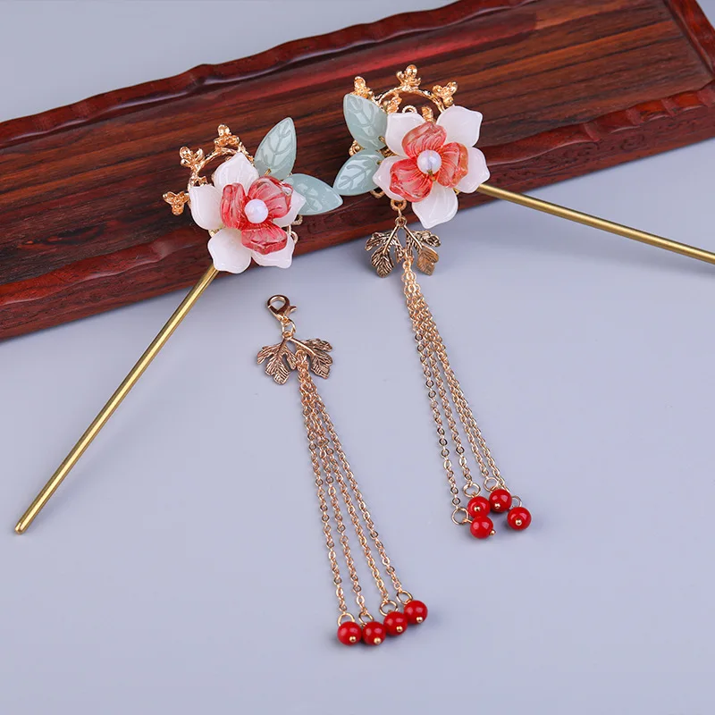 

Chinese Hanfu Tassels Hair Sticks Metal Hairpin Flower Hair Forks Retro Style Hairstick Jewelry Wedding Party Headwear Headpiece