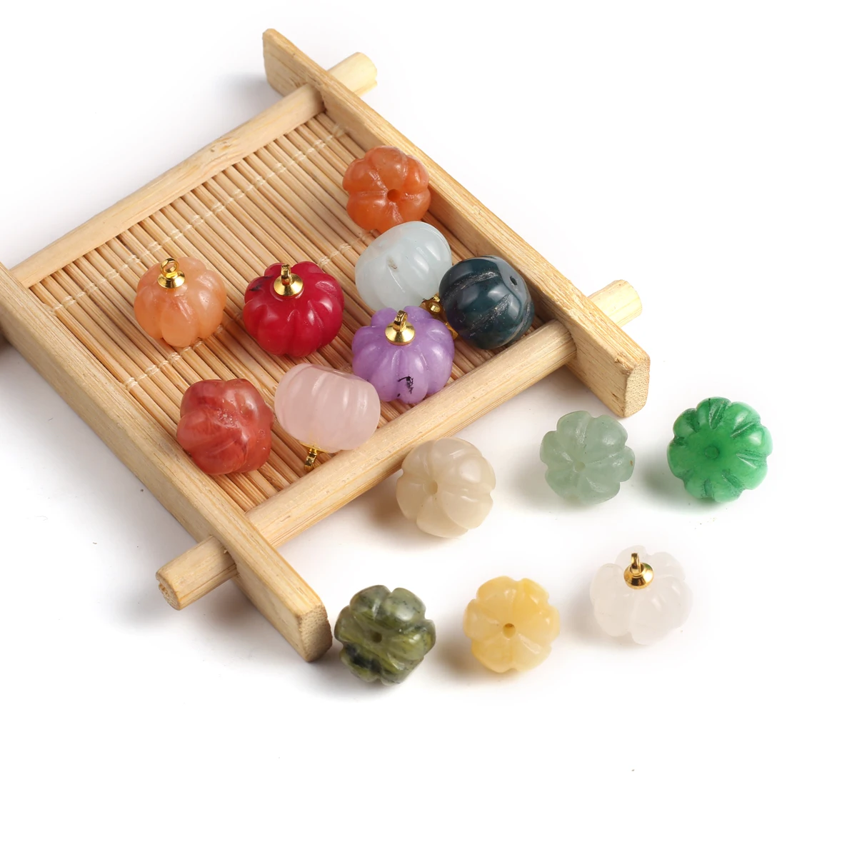 

Wholesale Natural Semi Precious Stone Colorful Pumpkin Shaped Pendant 13x12mm Jewelry Making DIY Necklace Earrings Accessories