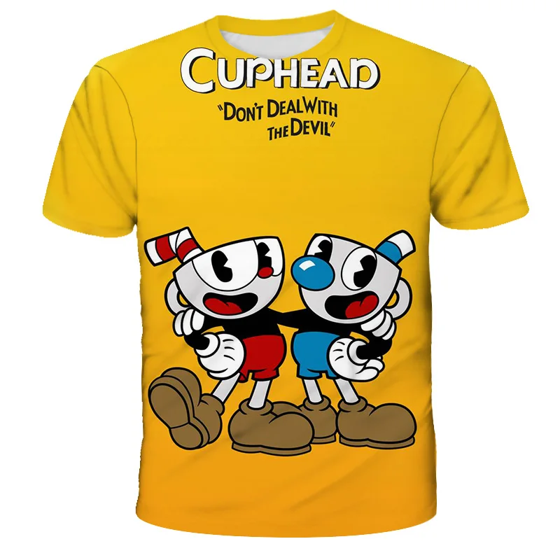 

Летние футболки, детская футболка с 3D принтом Cuphead Mugman, модная повседневная футболка с мультяшным рисунком для мальчиков и девочек, детская ...