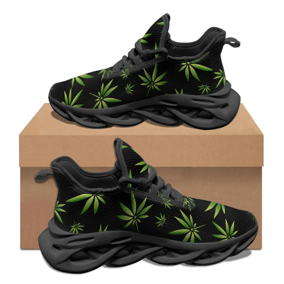 

Женские кроссовки для бега INSTANTARTS, уличные сетчатые кроссовки с 3D принтом зеленых сорняков и листьев, модная повседневная обувь на платформе, 2023