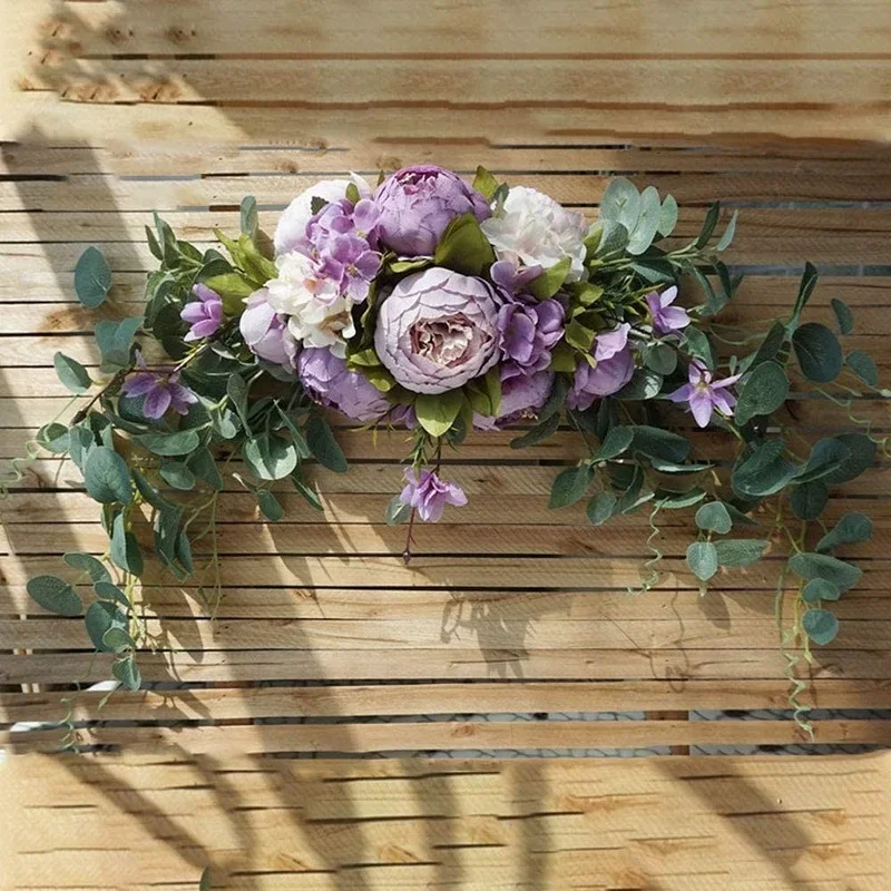 

Искусственные шелковые цветы, цветочные искусственные зеленые листья, фиолетовая Роза, декоративный венок для стола