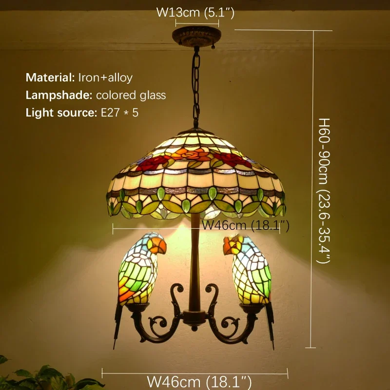 Винтажная Люстра Тиффани в виде попугая креативный цветной стеклянный подвесной