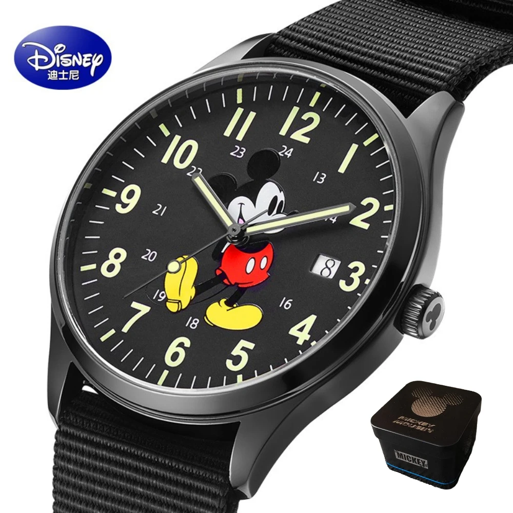 Disney Gift With Box Mickey Minnie Couple Watch Mesh Belt Luminous Trend Quartz Clock Men Women Relogio Masculino