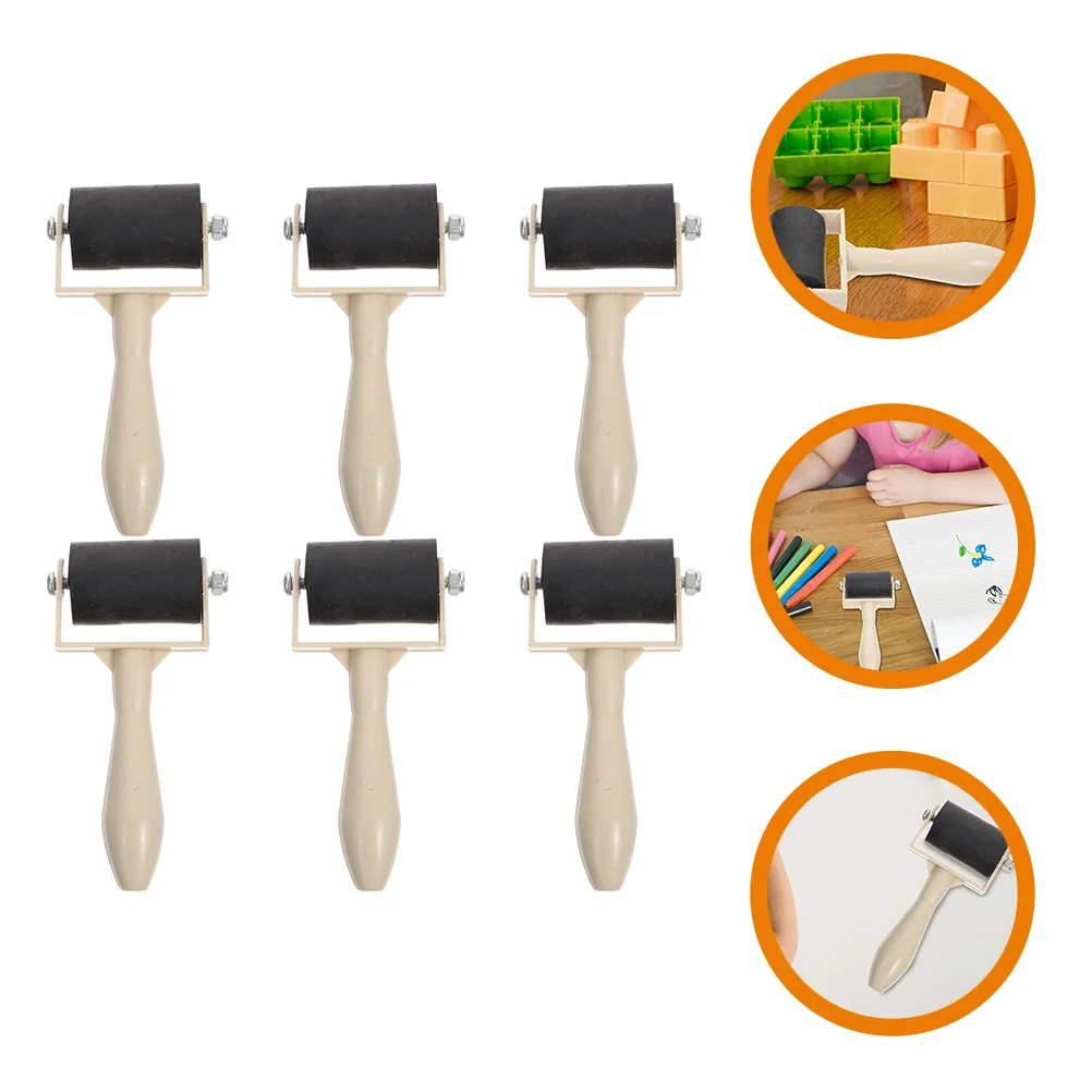 

6 Pcs Plastic Drum Printmaking Tool DIY Craft Tools Ink Roller Printing Glue Rubber Child