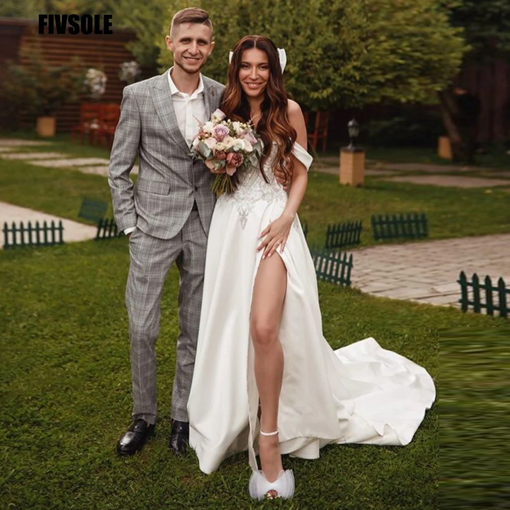 

Женское свадебное платье со шлейфом Fivsole, Пляжное платье с открытыми плечами и короткими рукавами, платье невесты с вышивкой в стиле бохо, 2022